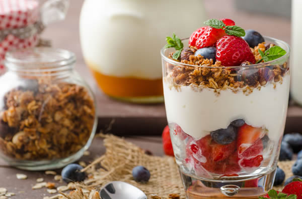 Yogurt with fruit.