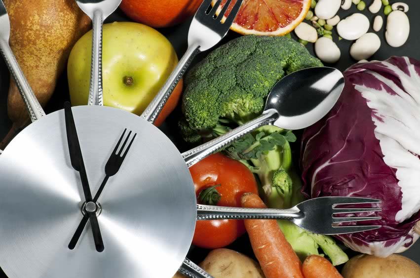 Clock made from knife and fork, illustrating eating and time.